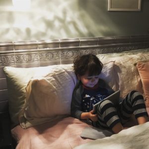 My son at home in my bed, our favourite place to be of a Saturday morning!