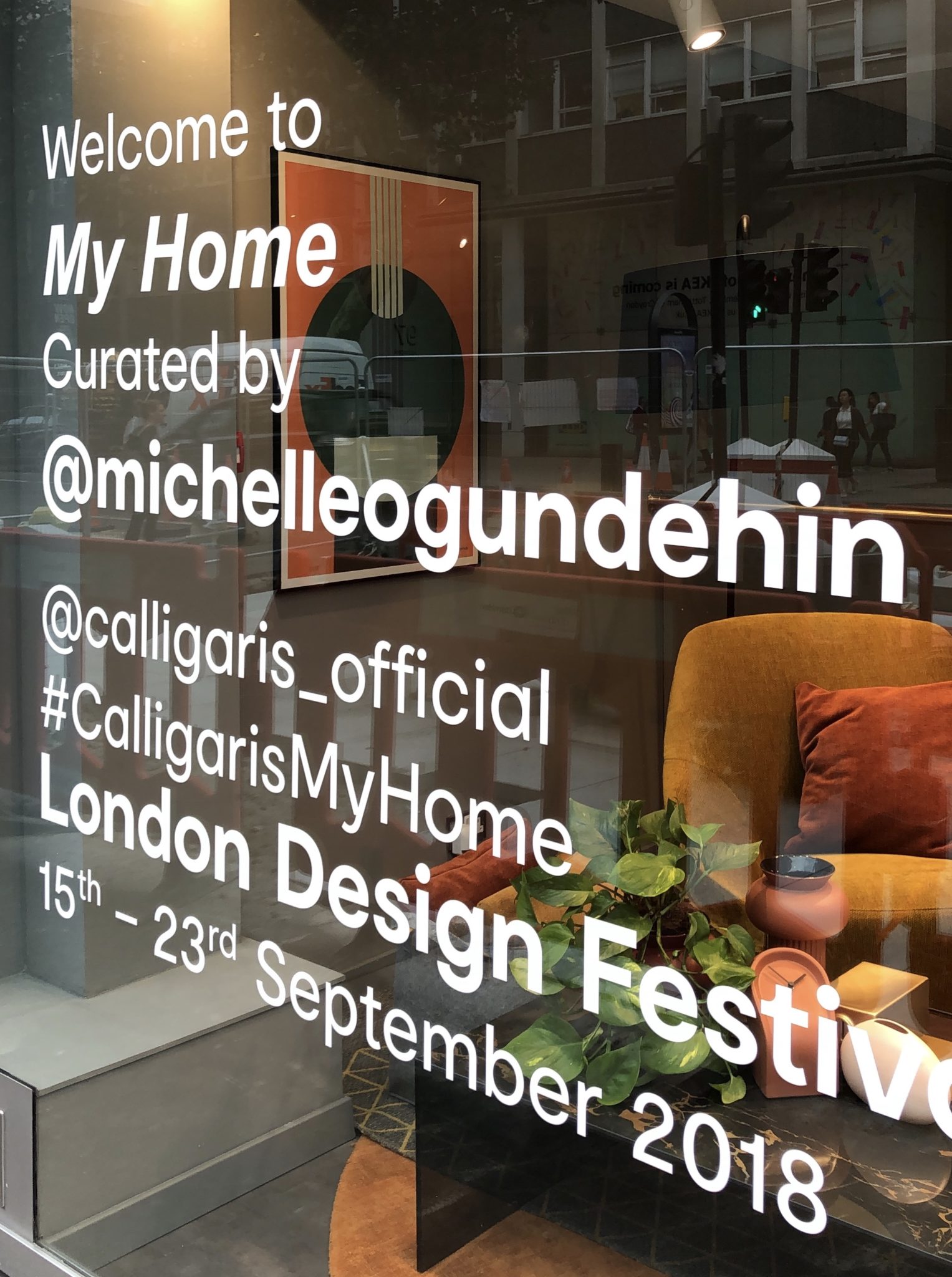 Window decal at the new Calligaris showroom on London's Tottenham Court Road.